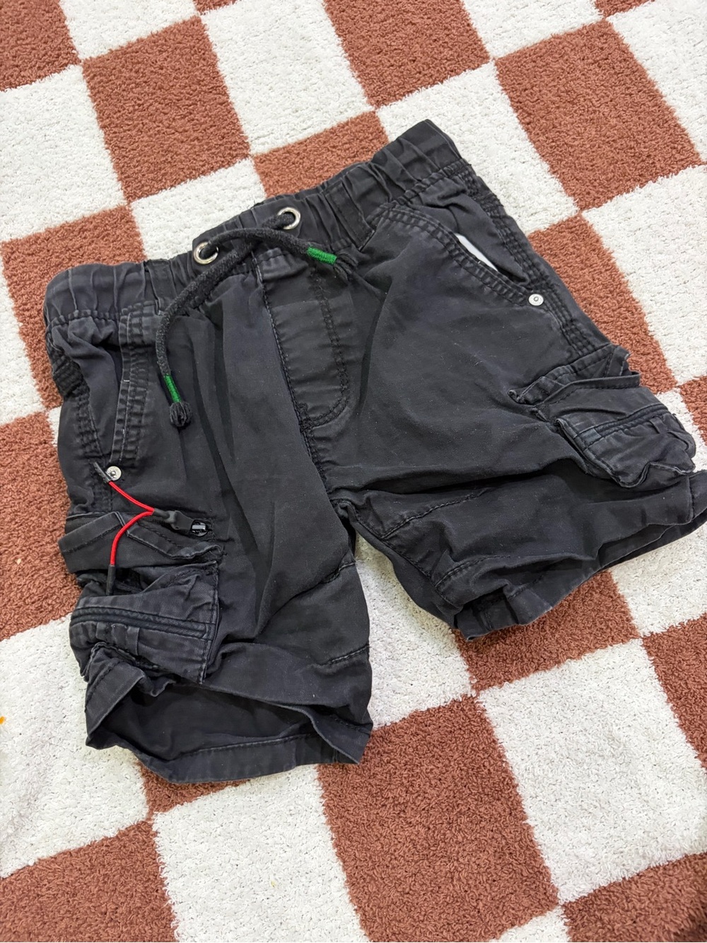 Kids Black Cargo Shorts with Drawstring Waist